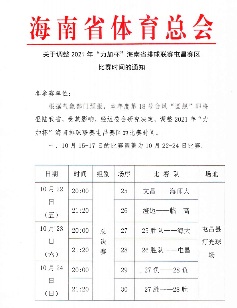 注意！2021年“力加杯”海南省排球聯賽屯昌賽區(qū)延期舉行